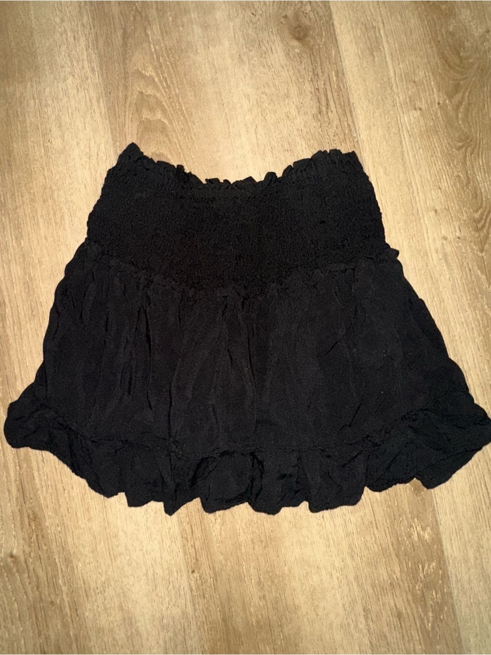 Black Smocked Waist Mini Skirt